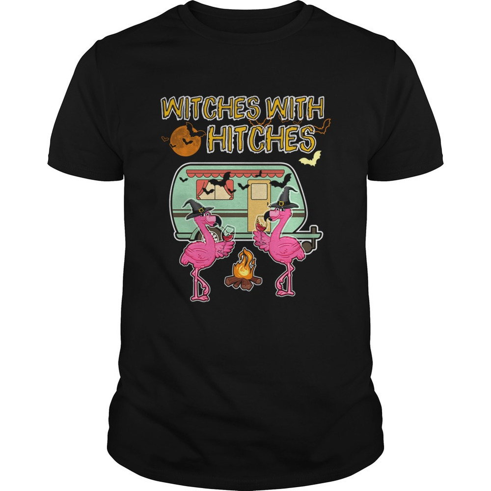 Halloween Flamingo Witches With Hitches Wine Lover Gift Tshirt